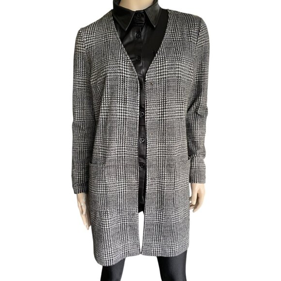 Olsen Gray & Black Houndstooth Long Cardigan Sz 6 - Picture 2 of 15